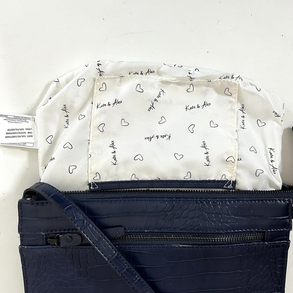 Kate & Alex Crossbody Bag Navy Blue Crocodile‎ Convertible Clutch Adjustable - Picture 4 of 5